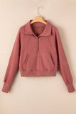 Parchment Fleece Lined Zip Up Stand Collar Thumbhole Sleeve Sweatshirt