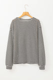 Black Stripe Round Neck Drop Shoulder Long Sleeve Top