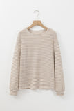 Black Stripe Round Neck Drop Shoulder Long Sleeve Top