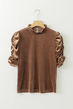 Camel Ruffled Arm Velvet Top